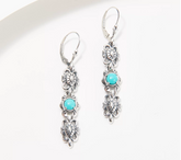 American West Sterling Sliver Turquoise & Concha Lever Back Earrings, 2"